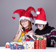 Two Girls Calling To Santa Royalty Free Stock Image Two Girls Calling To Santa Royalty Free Stock Image