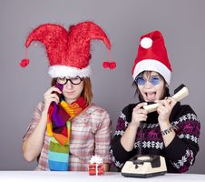 Two Girls Calling To Santa Royalty Free Stock Image Two Girls Calling To Santa Royalty Free Stock Image
