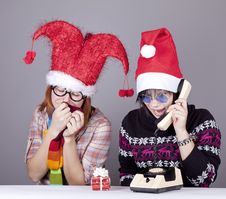 Two Girls Calling To Santa Royalty Free Stock Images Two Girls Calling To Santa Royalty Free Stock Images