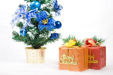 Two Gift Boxes With A Christmas Tree Stock Photos Two Gift Boxes With A Christmas Tree Stock Photos