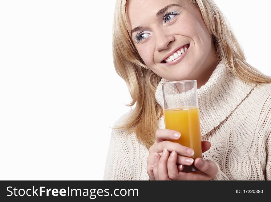 Attractive girl with the juice on a white background. Attractive girl with the juice on a white background