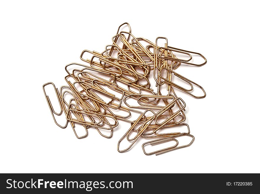 Group of paperclips closeup on white background