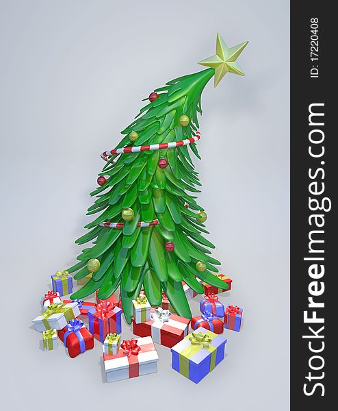 3D christmas tree with presents under it