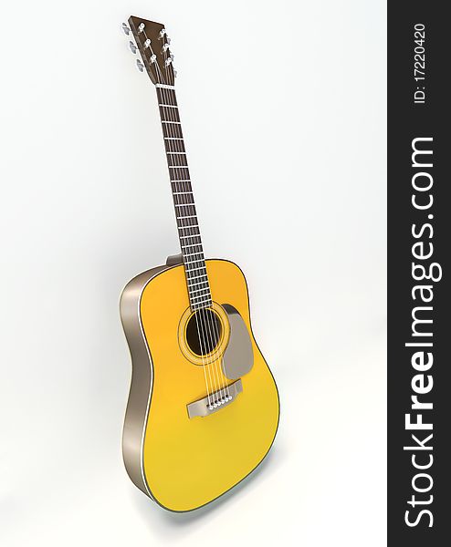 3D acoustic guitar on white background. 3D acoustic guitar on white background.