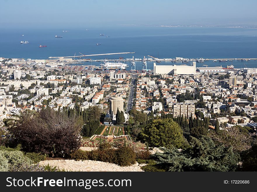 City view from above , image was taken in Haifa Israel