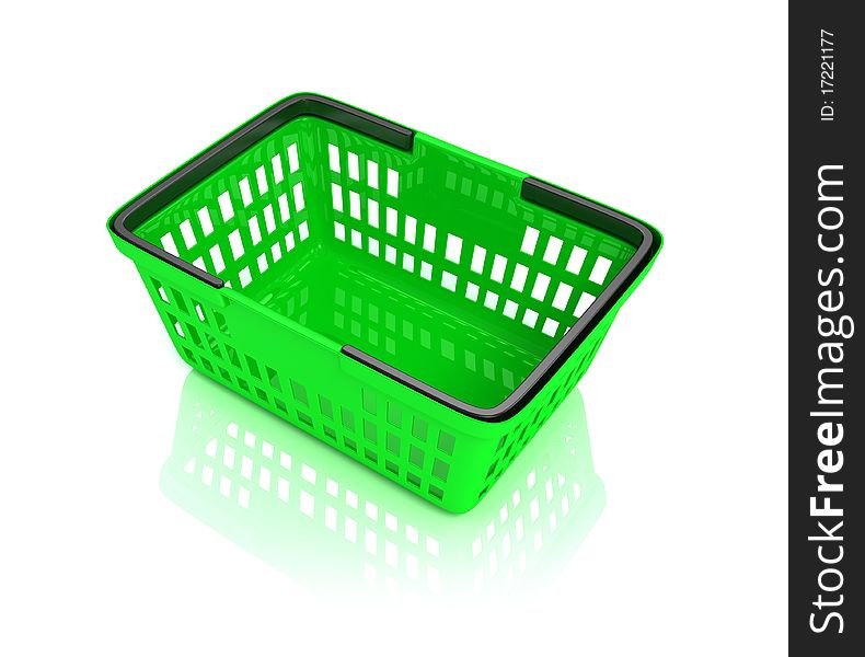 Green shopping basket on white background