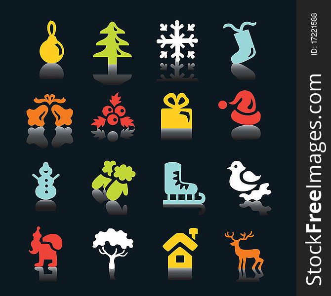 Multicolored  Winter And  Christmas Icons