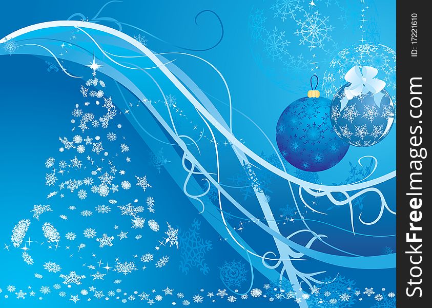 Blue winter background with a New Year tree, illustration for design