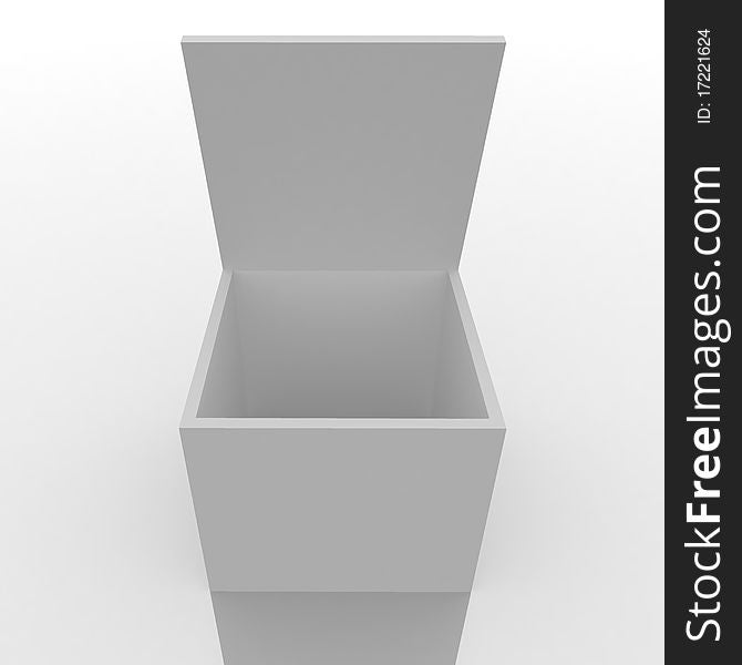 White empty box with the lid open. 3d computer modeling