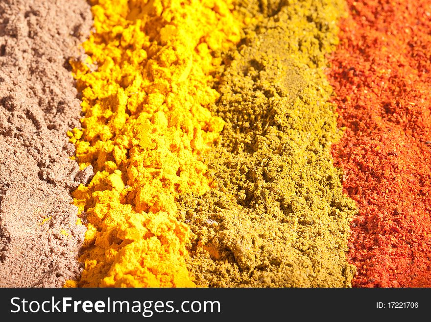 Four lines of flavorful bright spices. Four lines of flavorful bright spices