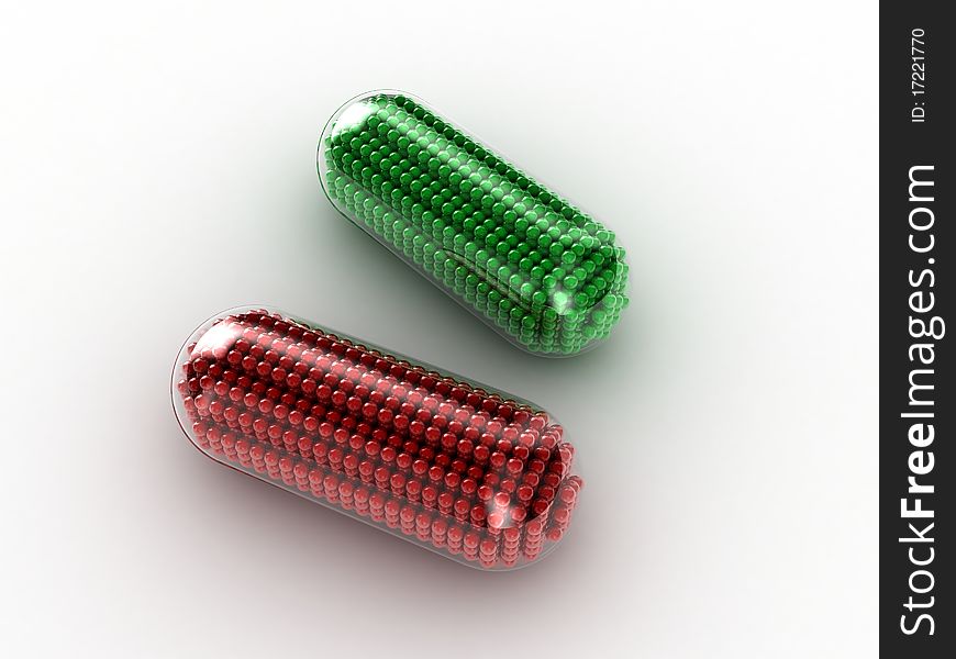 Illustration of two capsules with a medicine inside