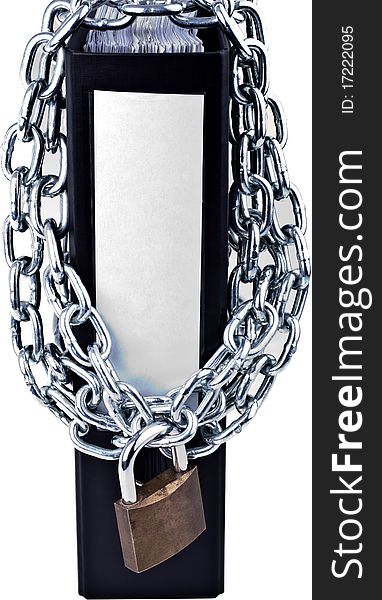 Data Security Concept, folder with chain completely isolated on white