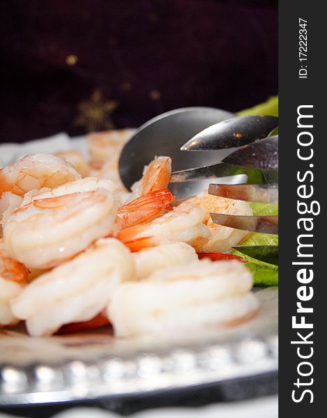 Shrimp on a plate, finger food. Shrimp on a plate, finger food