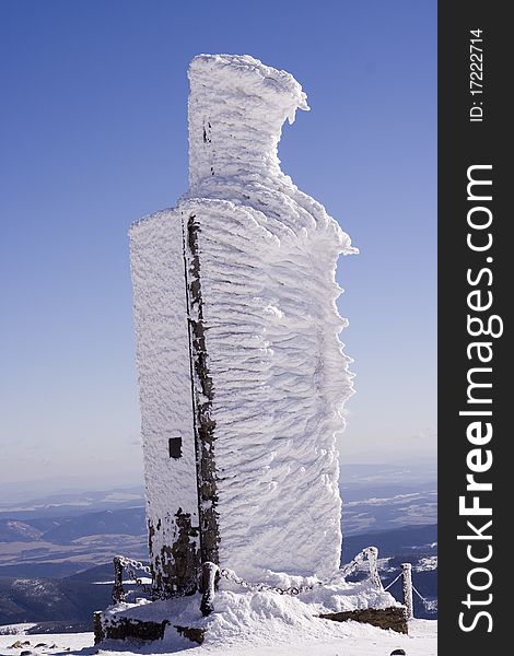 Small chapel on a summit during blizzard. Small chapel on a summit during blizzard