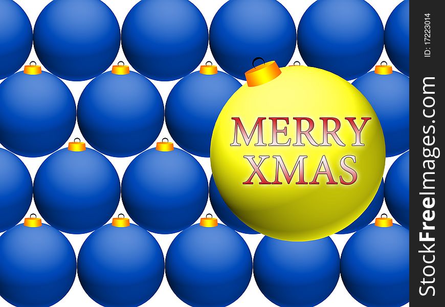 Yellow christmas ball on background made of blue balls. Yellow christmas ball on background made of blue balls