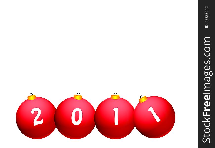 Red christmas balls on a white background with 2011 numbers