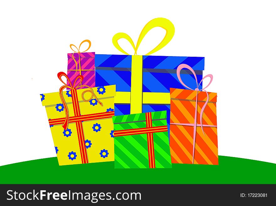 Gift boxes on a green and white background