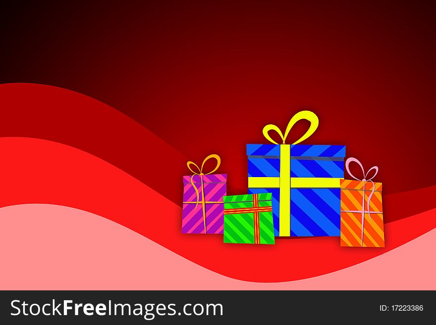 Christmas gift boxes on a red background