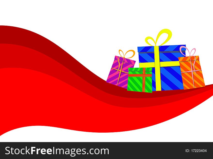 Christmas gift boxes on a red background