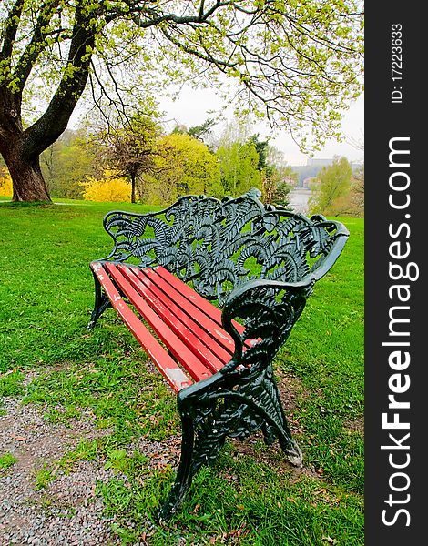 bench with a beautiful cast-iron back