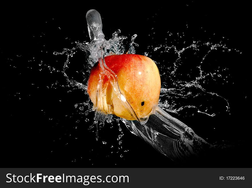 Apple and splash water over. Apple and splash water over