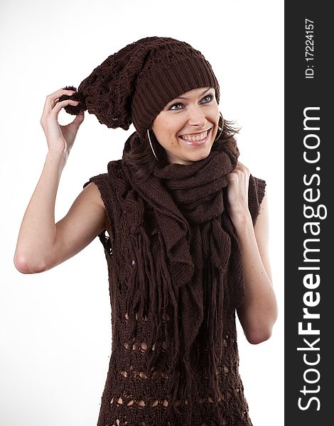 Woman in warm scarf and hat. Woman in warm scarf and hat