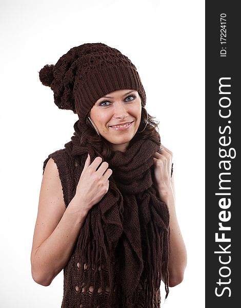 Woman in warm scarf and hat. Woman in warm scarf and hat