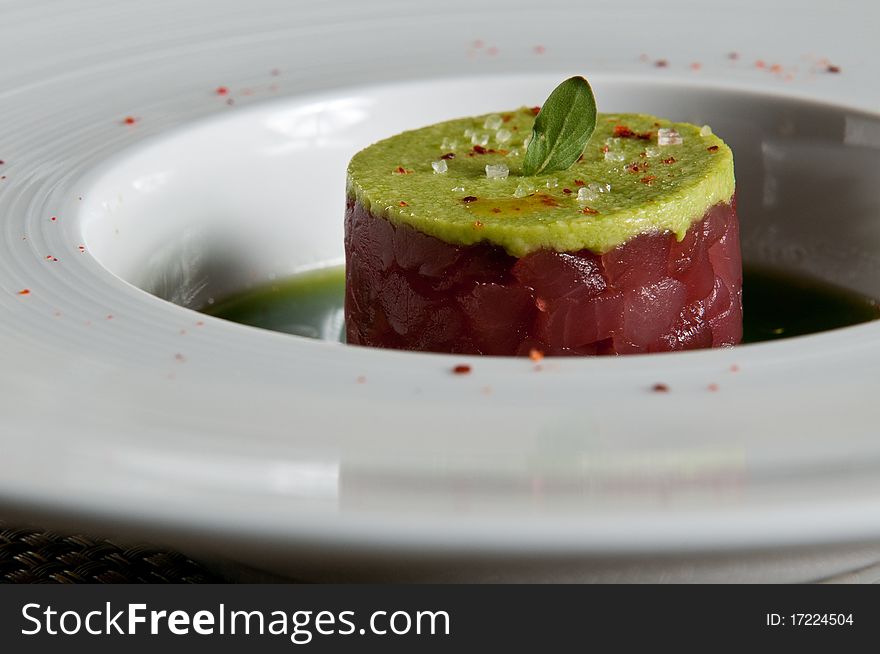 Tuna crudo with avocado and sea salt