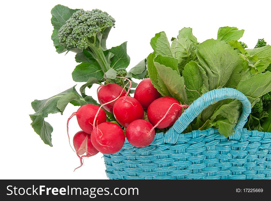 Fresh vegetables with a blue platform