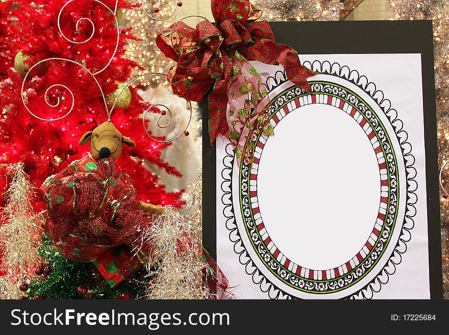 Blank sign for your own message in a Christmas setting. Blank sign for your own message in a Christmas setting.