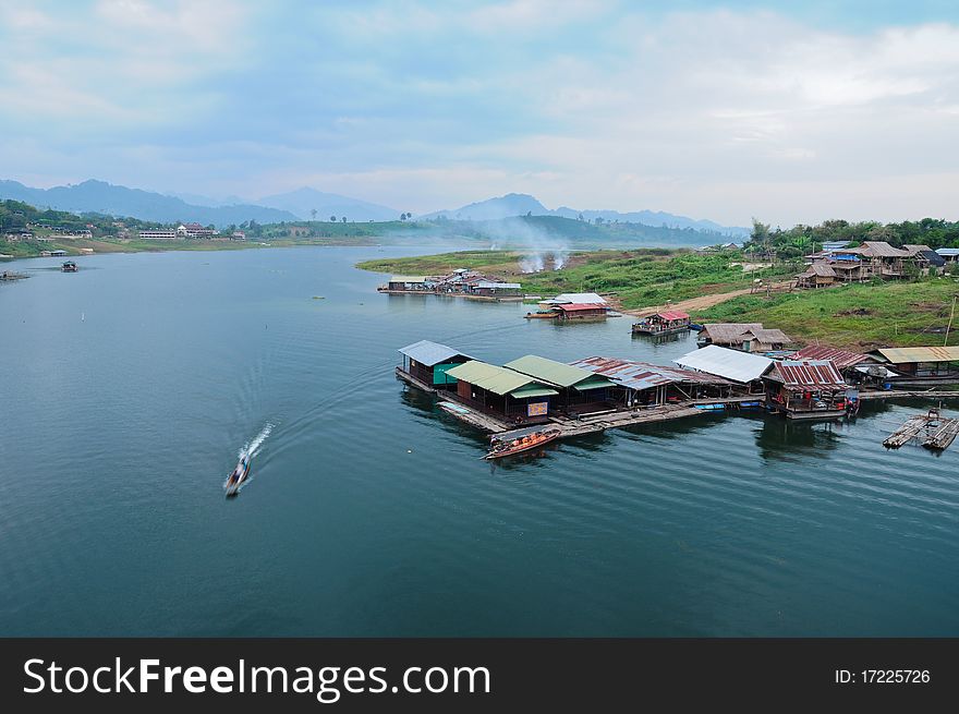 The secne of houseboat in Thailand