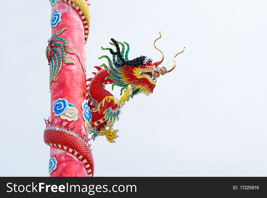 Dragon on red pole from thailand