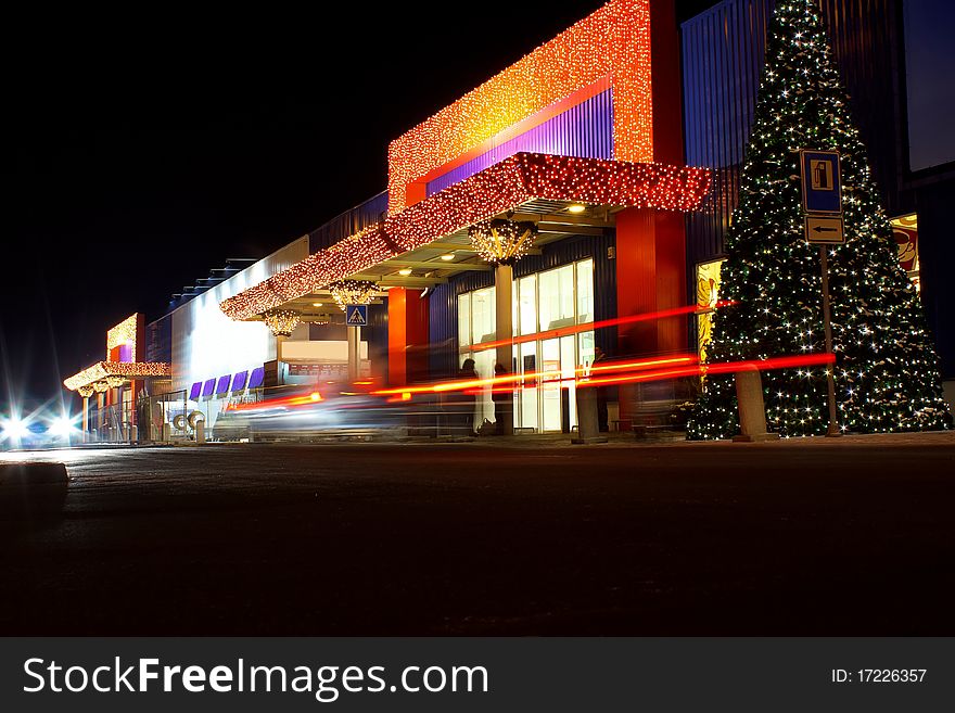 Christmas decorated shopping center