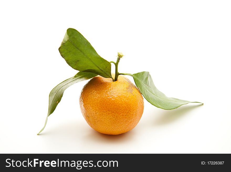 Tangerine with leaf onto white background