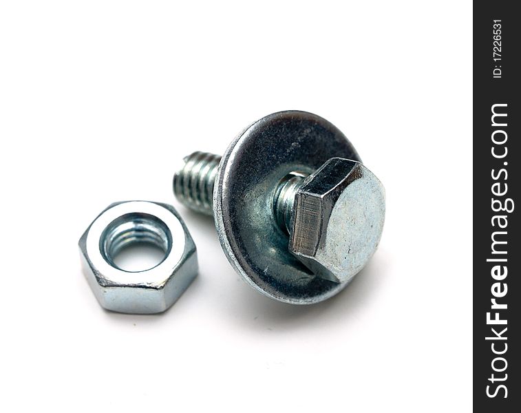 Bolt, nut and washer isolated on white