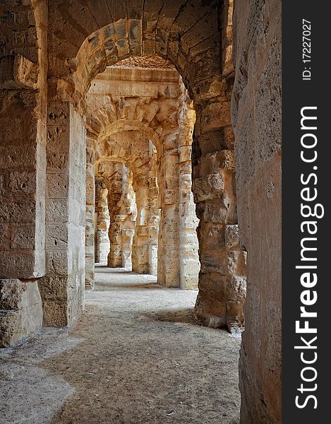 External passage around the arena of ancient Roman Amphitheater in El Jem, Tunisia. External passage around the arena of ancient Roman Amphitheater in El Jem, Tunisia