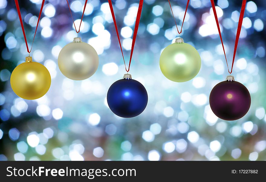 Christmas background with five evening balls