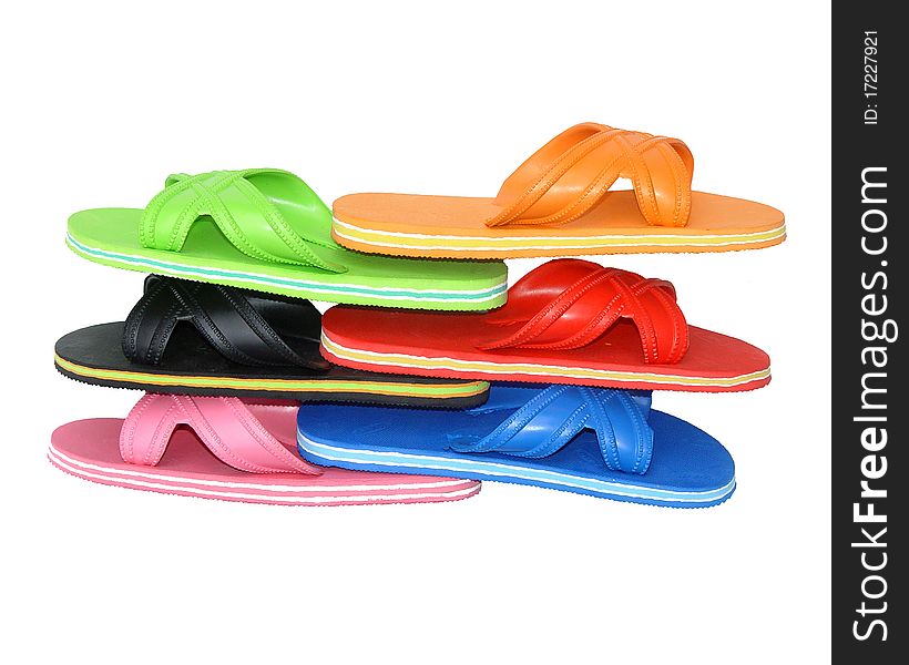 Side view of flip flops colour collection isolated on white. Side view of flip flops colour collection isolated on white