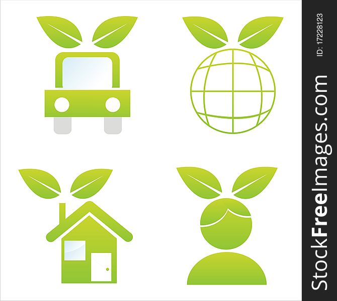 Set of 4 ecological icons with leaves