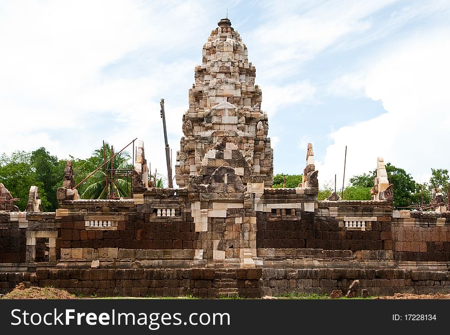 Sadok Gok Thom castle during renovation at Sakaeo province, Thailand.