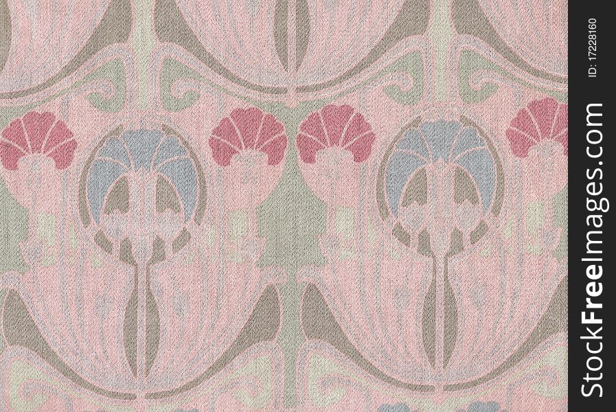 An elegant vintage seamless wallpaper  in blue  and green on a pink background. An elegant vintage seamless wallpaper  in blue  and green on a pink background