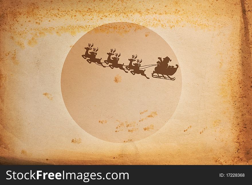 Vintage paper and Santa Claus On Sledge With Deer