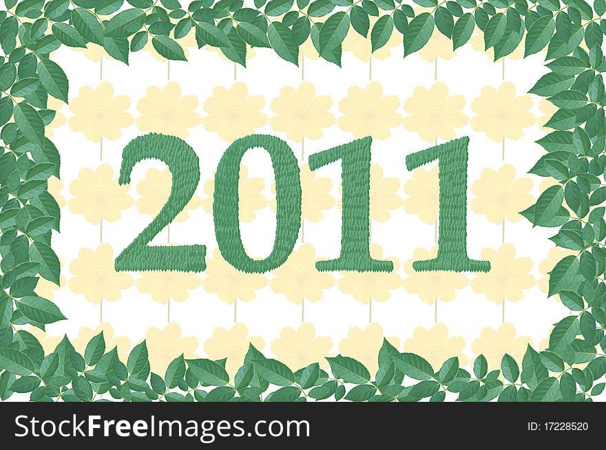 New year sign on green leaf frame. New year sign on green leaf frame