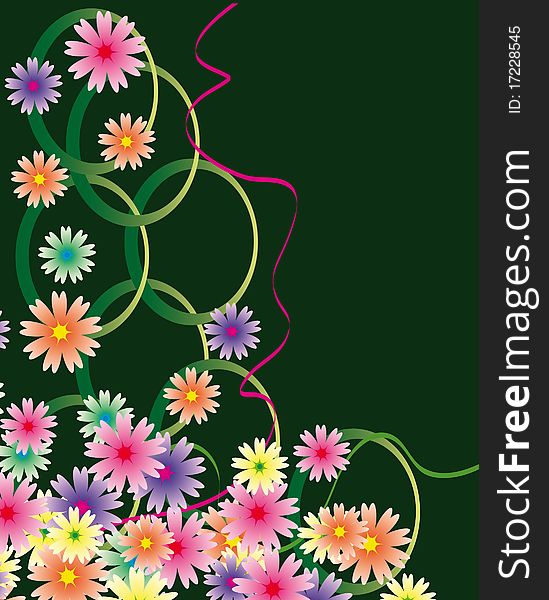 Abstract background with flowers and ribbons