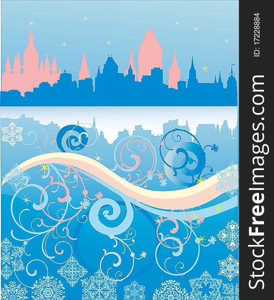 Illustration with winter city landscape. Illustration with winter city landscape