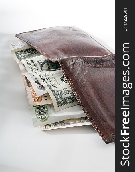 Leather wallet with money inside. Leather wallet with money inside