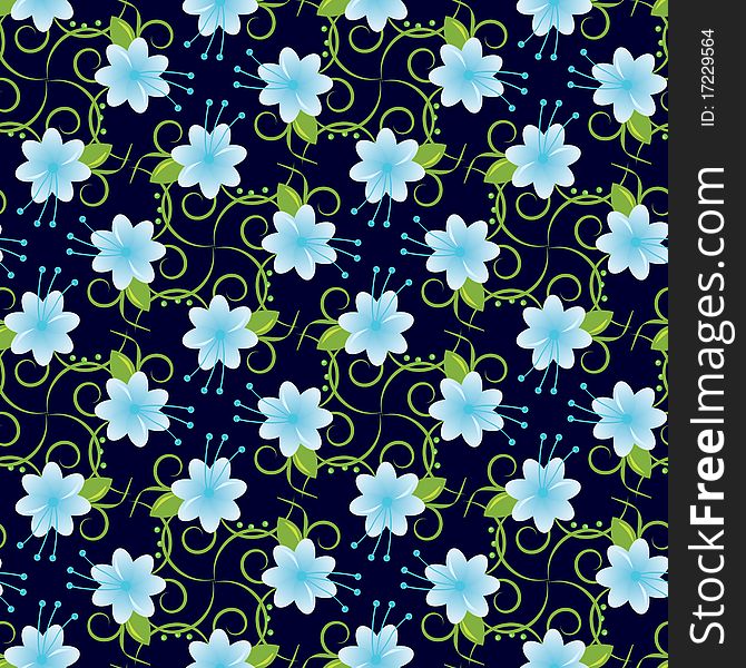 Seamless background with blue flowers