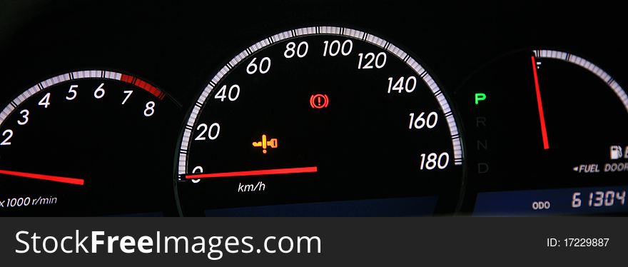 Close-up on the car speedometer