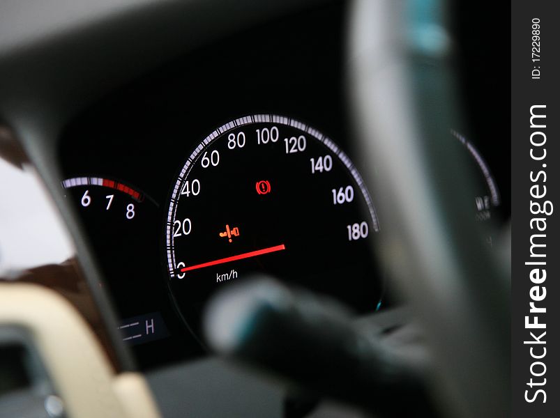 Close-up on the car speedometer