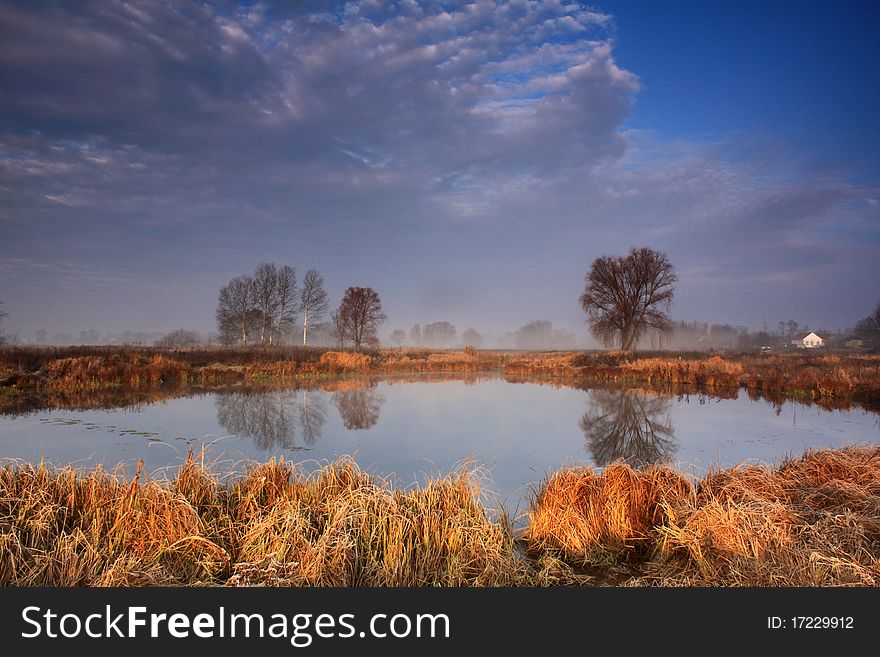 Colorful misty dawn over the small Lake. Colorful misty dawn over the small Lake